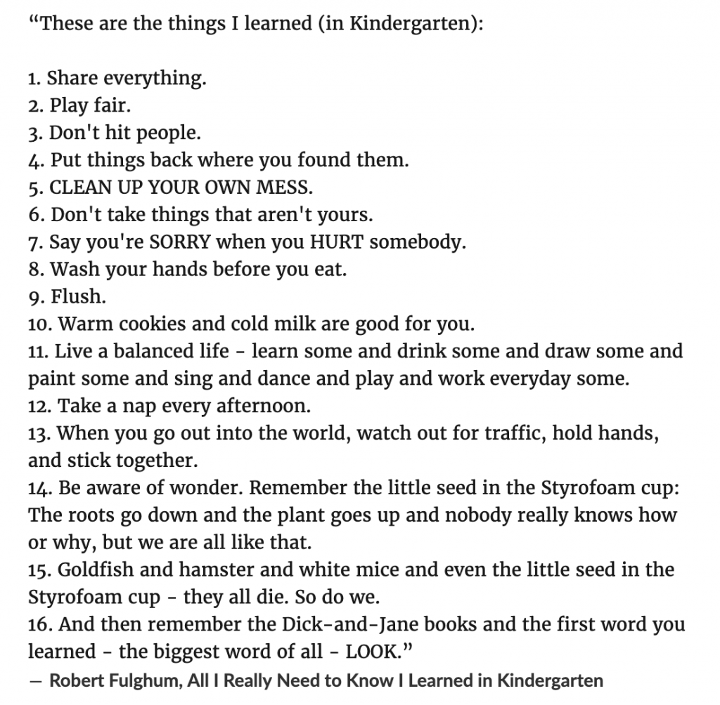 everything i need to know i learned in kindergarten
